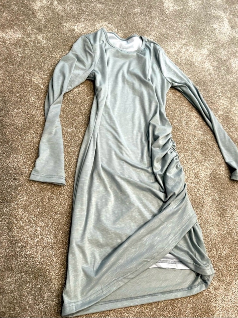 Long Sleeve Ruched Side Midi Dress - Pale Sage